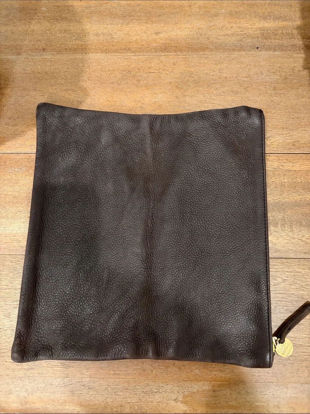 Men's Brown Leather Clutch with Yellow Zipper
